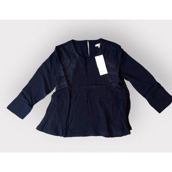 ANTHROPOLOGIE SEE U SOON Blouse Embroidered Flowy Pullover Top Black Small NWT - Picture 1 of 9